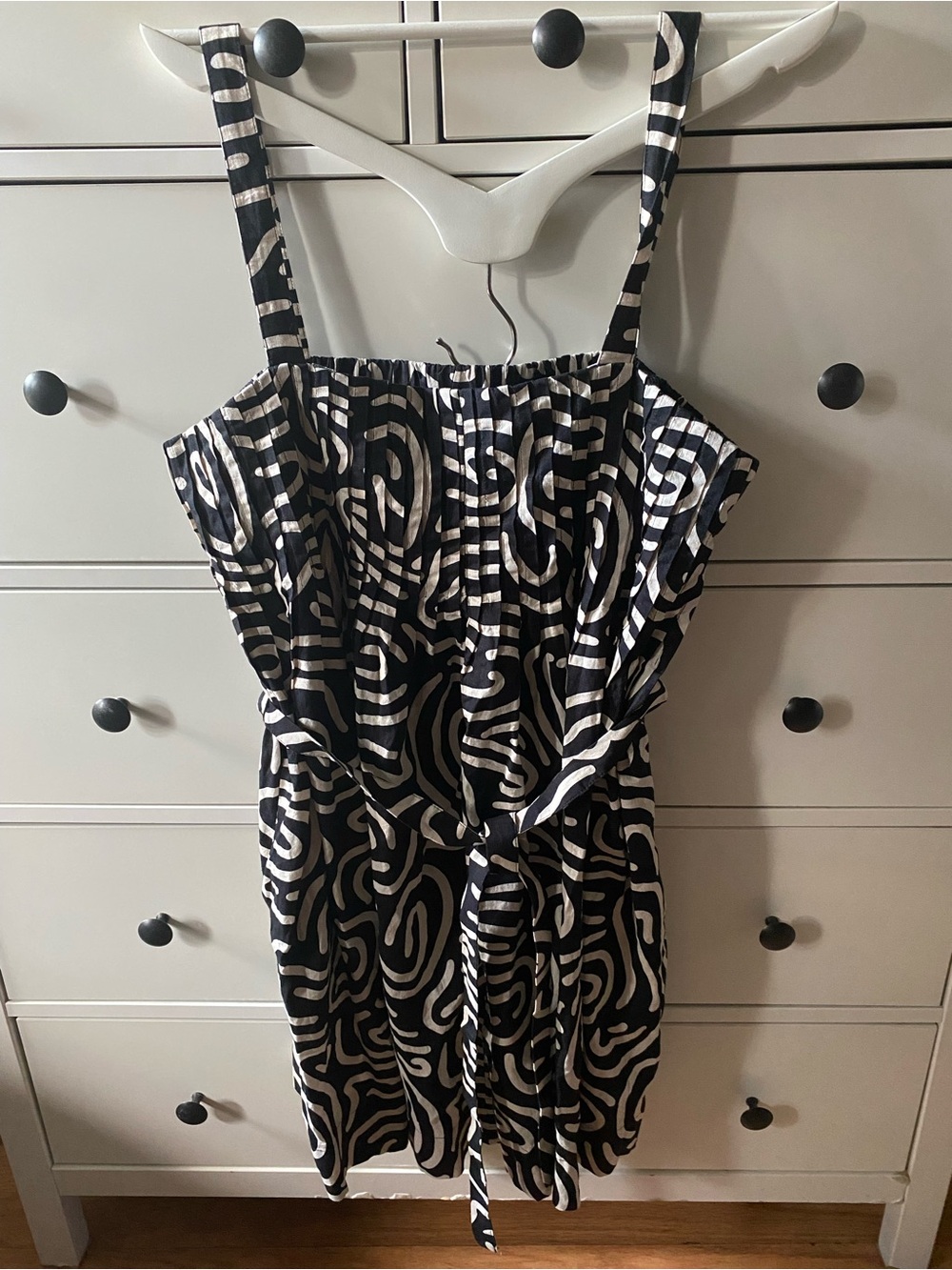 Banana Republic Black and Cream Printed Midi Dress
